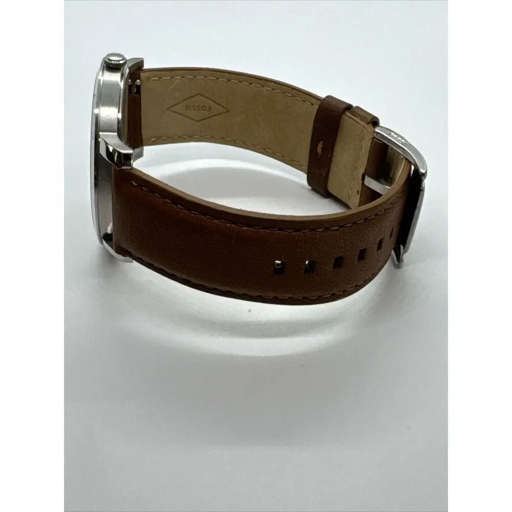 Fossil BQ2397 Men's Brown Leather Analog Silver Dial Quartz Wrist Watch AEA049